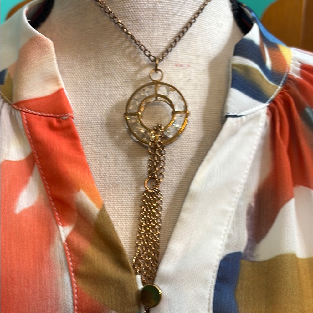 Sissyaki Orange and Blue Buttoned Blouse with Notched Collar - Picture 2 of 11